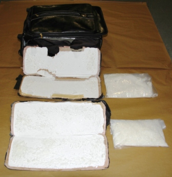 The luggage and crystal methamphetamine, or ‘Ice,’ seized by CNB at Woodlands Checkpoint