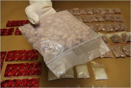 A close up of one of the packets of drugs seized (heroin) in the operation on 18 Sep 2012