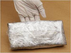 A block of cannabis seized at Woodlands Checkpoint on 26 Mar 14
