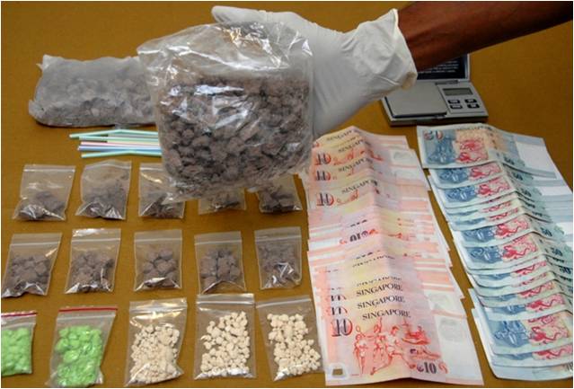 Part of the drugs and cash seized in an operation conducted in Simei