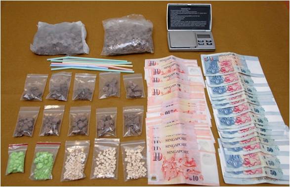 Part of the drugs and cash seized in an operation conducted in Simei