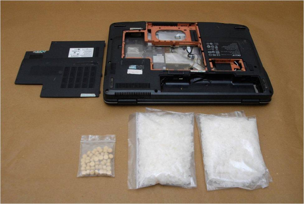 “Ice”, Ecstasy tablets and a laptop that were seized