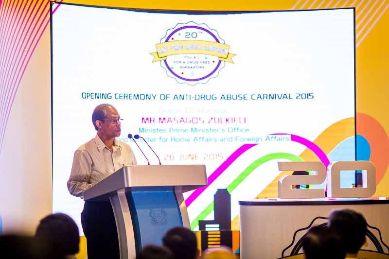 Guest-of-Honour Mr Masagos Zulkifli, Minister, Prime Minister’s Office and Second Minister for Home Affairs and Foreign Affairs giving his speech at the Opening Ceremony of the Anti-Drug Abuse Carnival 2015.