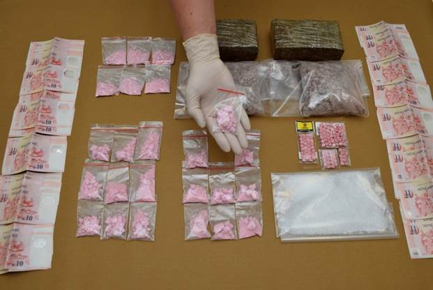 Some of the Drugs and cash seized in CNB operation on 17 November 2015.