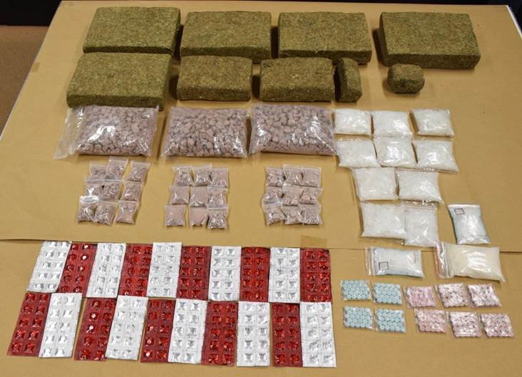 Photo-4: Some of the drugs seized from CNB raid at unit at Fernvale Link, on 27 January 2016. Drugs seized included cannabis, heroin, ‘Ice’, ‘Ecstasy’ tablets and Erimin 5 tablets.