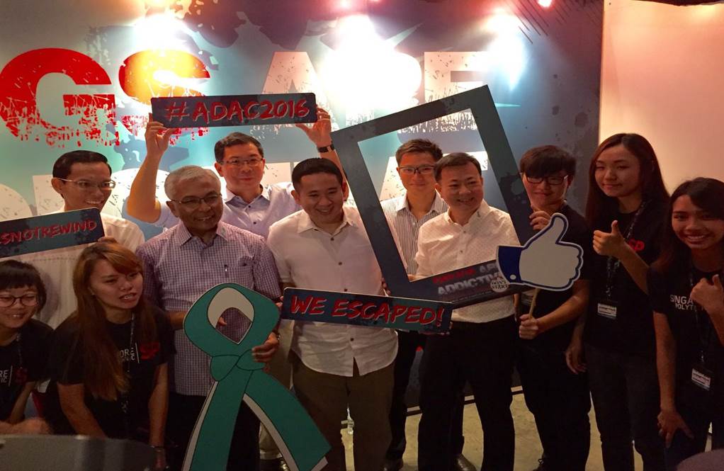 Mr Amrin Amin and his team upon successfully completing the Anti-Drug Escape Game