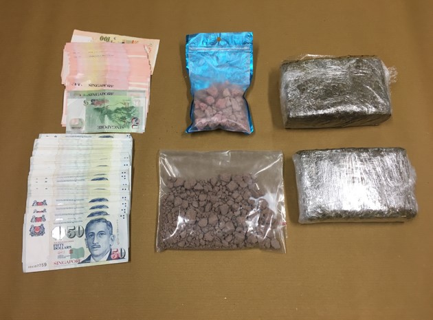 Photo 1: Drugs and cash seized during CNB operation on 6 and 7 June 2017.