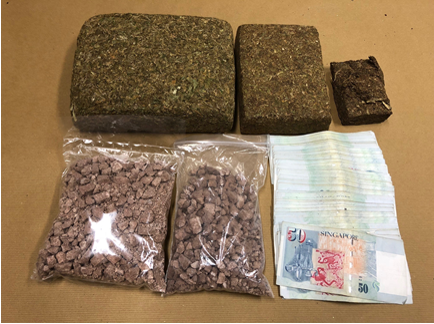 Photo-1: Cannabis, heroin and cash recovered at Evans Road on 8 January 2018. Photo-1: Cannabis, heroin and cash recovered at Evans Road on 8 January 2018.