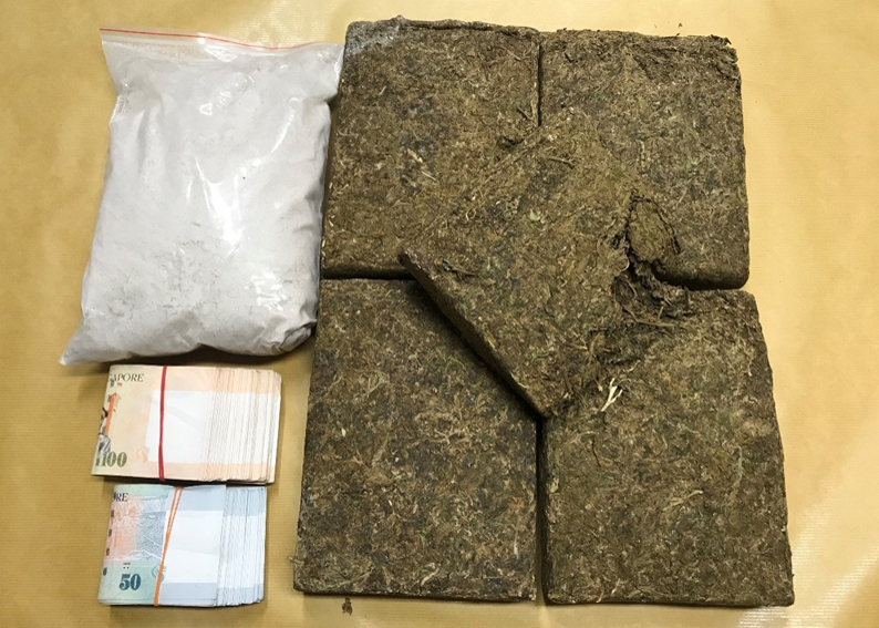 Photo-1 (CNB): Drugs and cash seized in CNB operation on 14 March 2019.