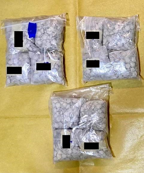 Photo 2 (CNB): ‘Ecstasy’ tablets seized in the vicinity of Lorong Limau in a CNB operation on 2 March 2021.