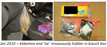 Jan 2010: Ketamine and 'Ice' hidden in biscuit box