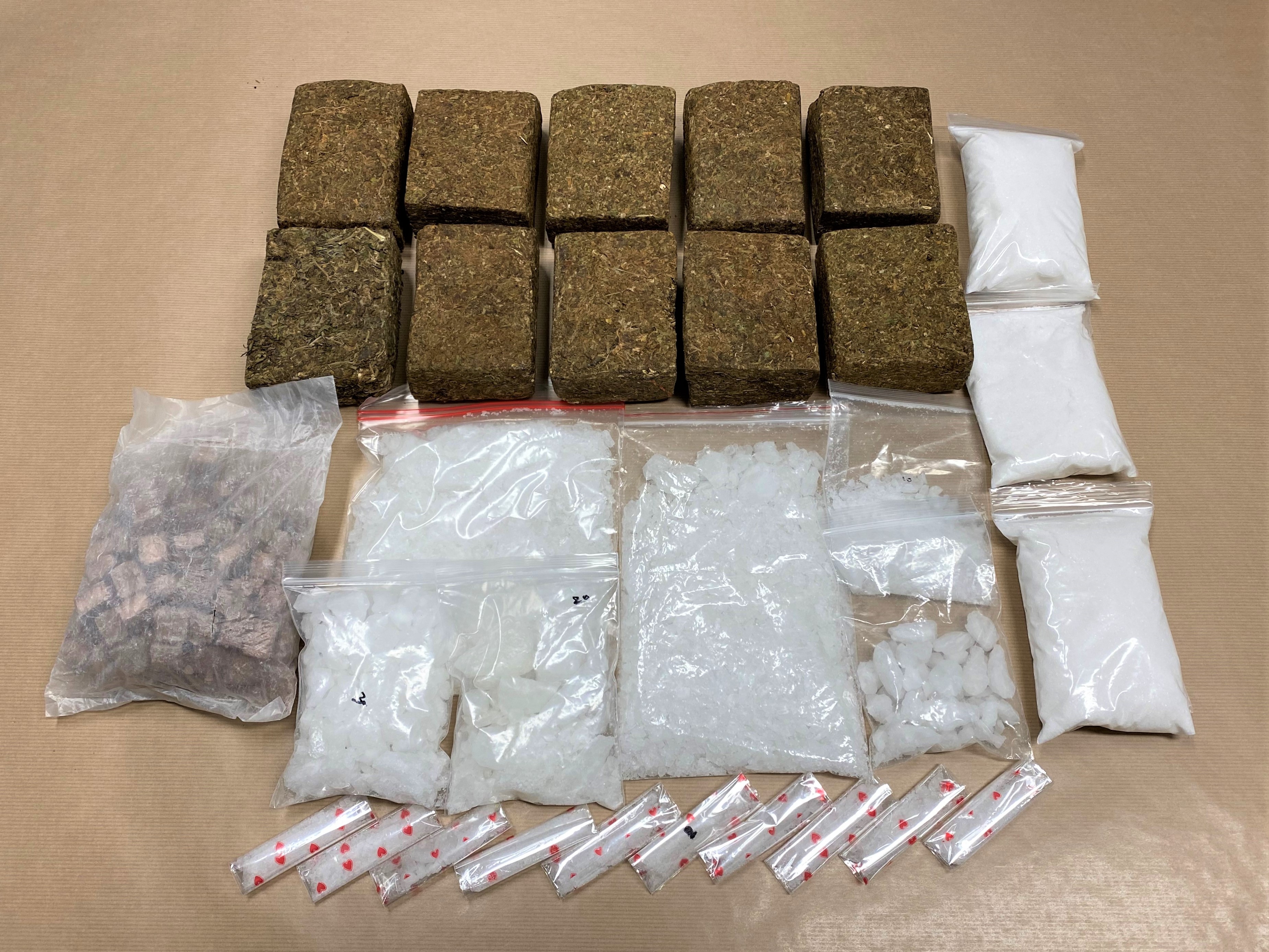Photo 3 (CNB): Cannabis, heroin and ‘Ice’ seized from a CNB operation on 17 December 2020, which took place in multiple locations in Singapore. 