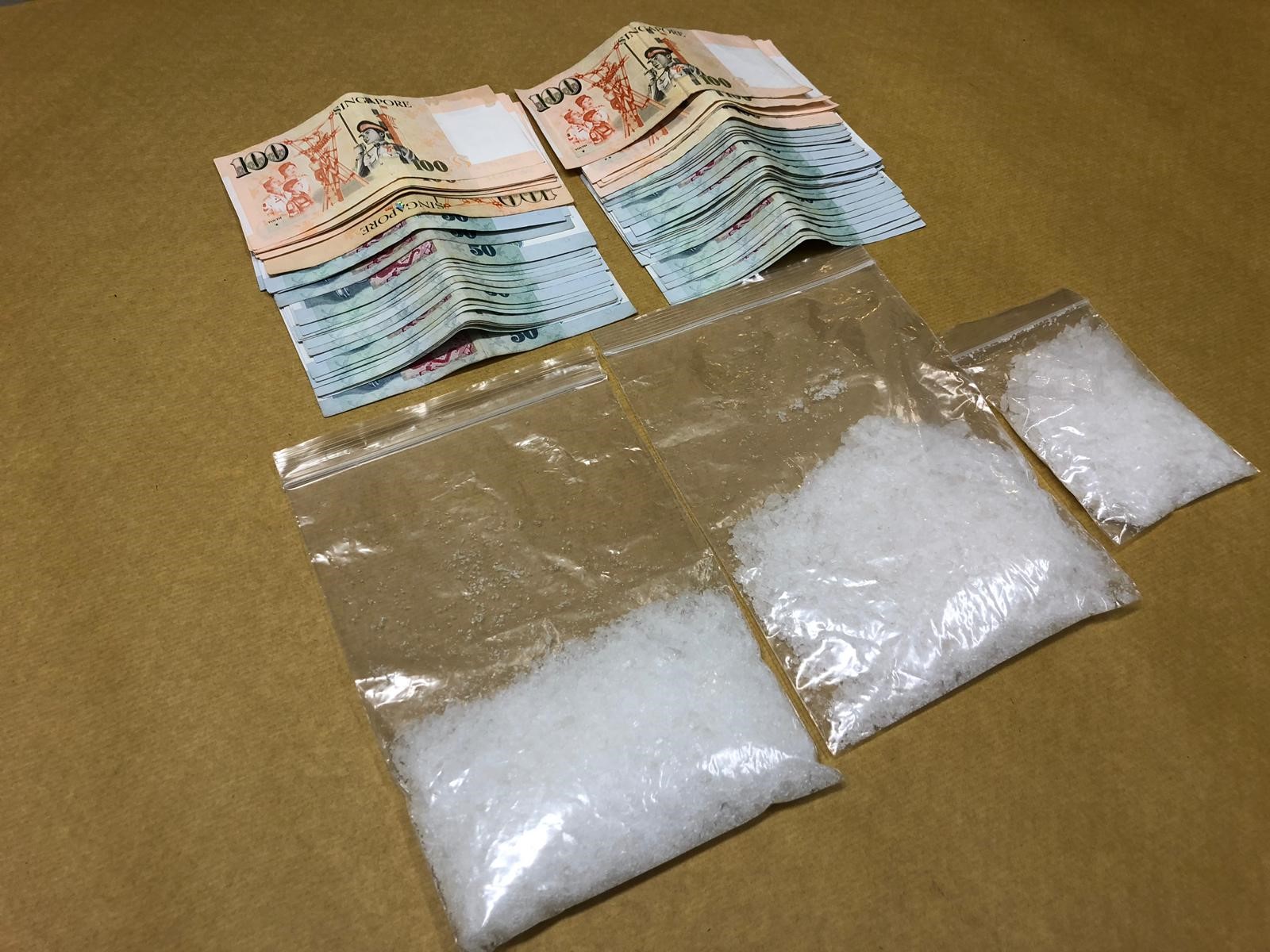Photo-1 (CNB):  Drugs and cash seized in one of CNB’s island-wide operation on 1 Aug 2019.  The island-wide operation from 22 July to 2 August 2019 saw the arrest of 192 suspected drug offenders.