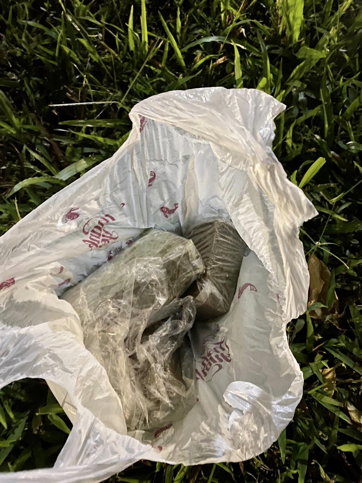 Photo 2 (CNB) – A bag containing about 965g of cannabis recovered from the ground floor of a block in the vicinity of Bukit Panjang Ring Road. Photo 2 (CNB) – A bag containing about 965g of cannabis recovered from the ground floor of a block in the vicinity of Bukit Panjang Ring Road.
