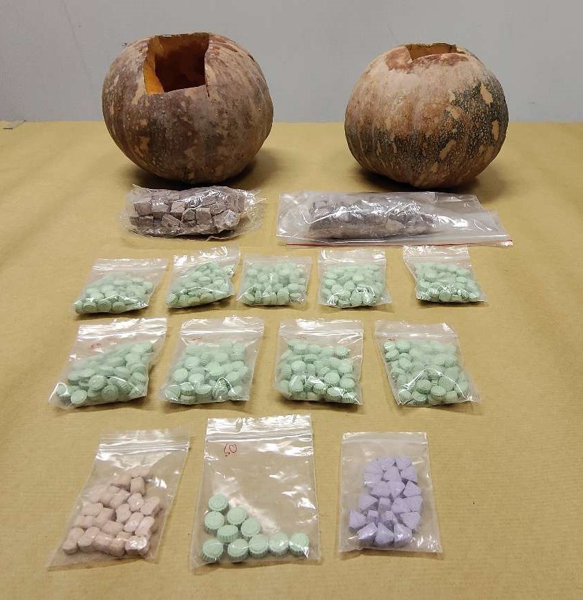 Photo - 3 (CNB): Total seizure of heroin and ‘Ecstasy’ tablets found inside 2 pumpkins, which were seized from a unit in the vicinity of Clementi Avenue 5.