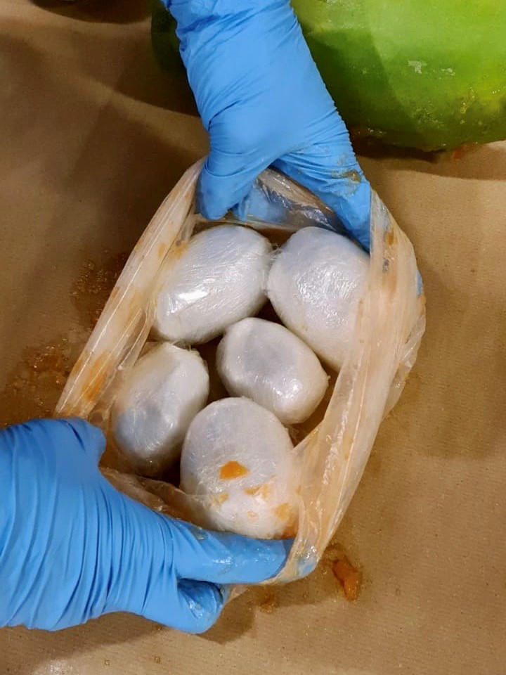 Photo 5: Drugs concealed inside a papaya, seized from a vehicle in the vicinity of River Valley Road on 17 September 2020.